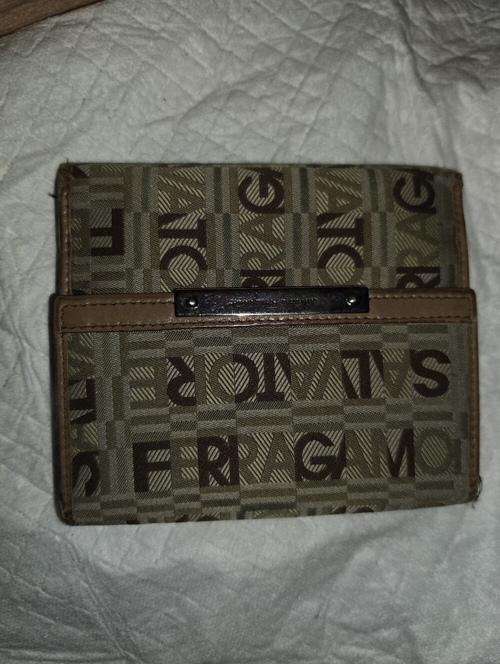 Salvatore Ferragamo Brown Logo Canvas Bi-Fold Wallet with Leather Trim